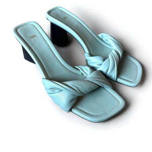 ZARA Mint Green Knotted Block Heel Sandals Size 39 (US 8)